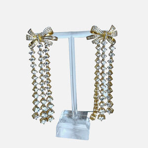 Anna Zuckerman Bow Coquette Chandelier Earrings Gold Plated Sterling